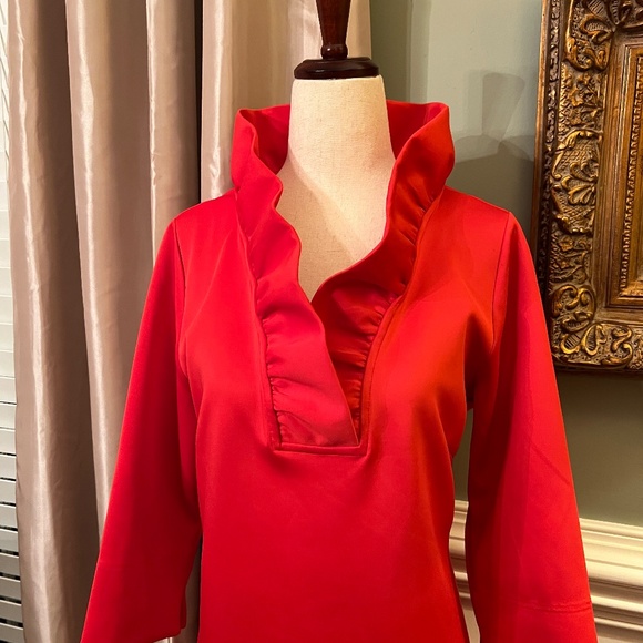 NWOT Gretchen Scott Ruffle Neck Dress in Crimson Red Size XL - Picture 5 of 5